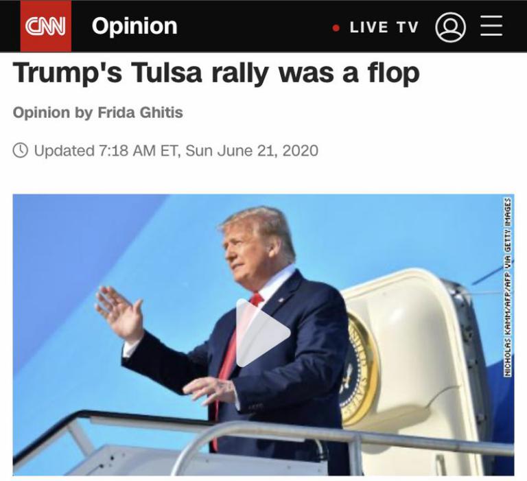 △CNN表示，特朗普的塔尔萨集会是一场彻底的失败