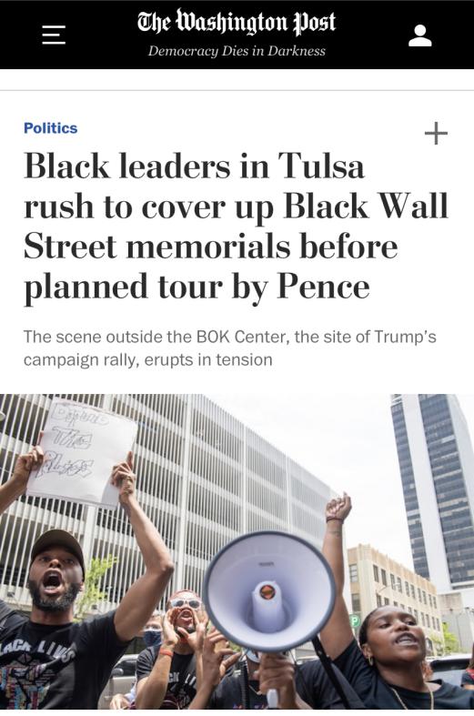 △《华盛顿邮报》表示，特朗普在俄克拉荷塔尔萨的竞选集会，引发非裔抗议