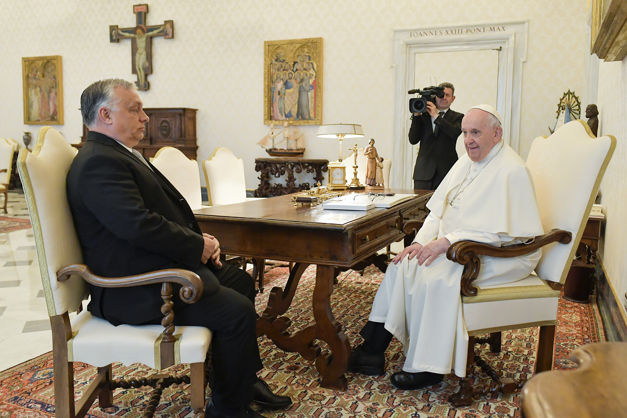 Pope Francis receives in audience H.E. Mr. Viktor Orbán, Prime Minister of Hungary, at the Vatican, Italy, on April 21.