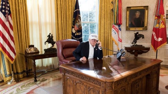 Trump in the Oval Office on 20 January 2018 Trump in the Oval Office on 20 January 2018
