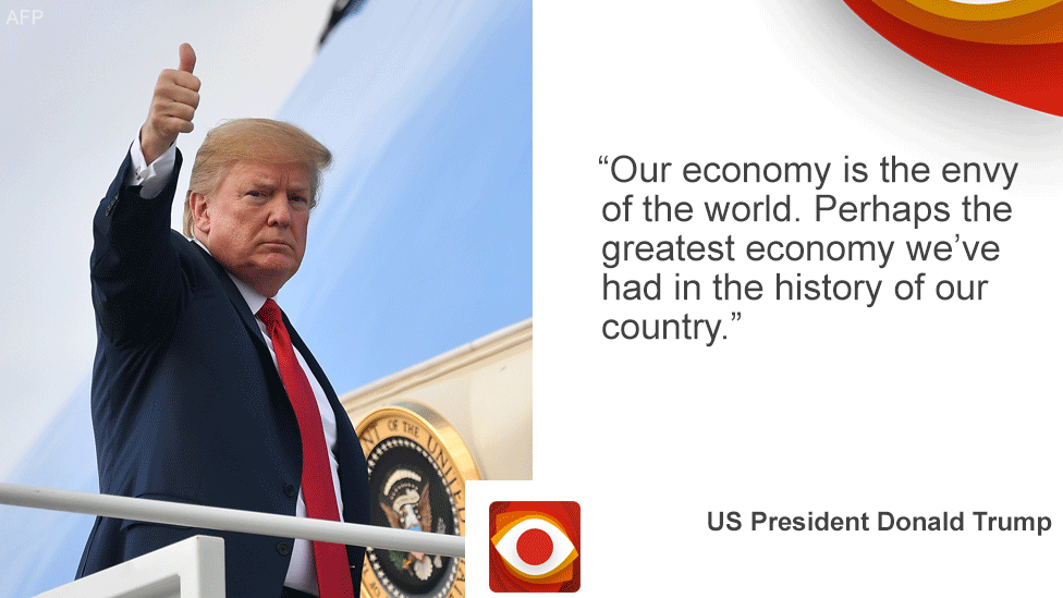 Card with President Trump on the left and the quote Our economy is the envy of the world. Perhaps the greatest economy in the history of our country.