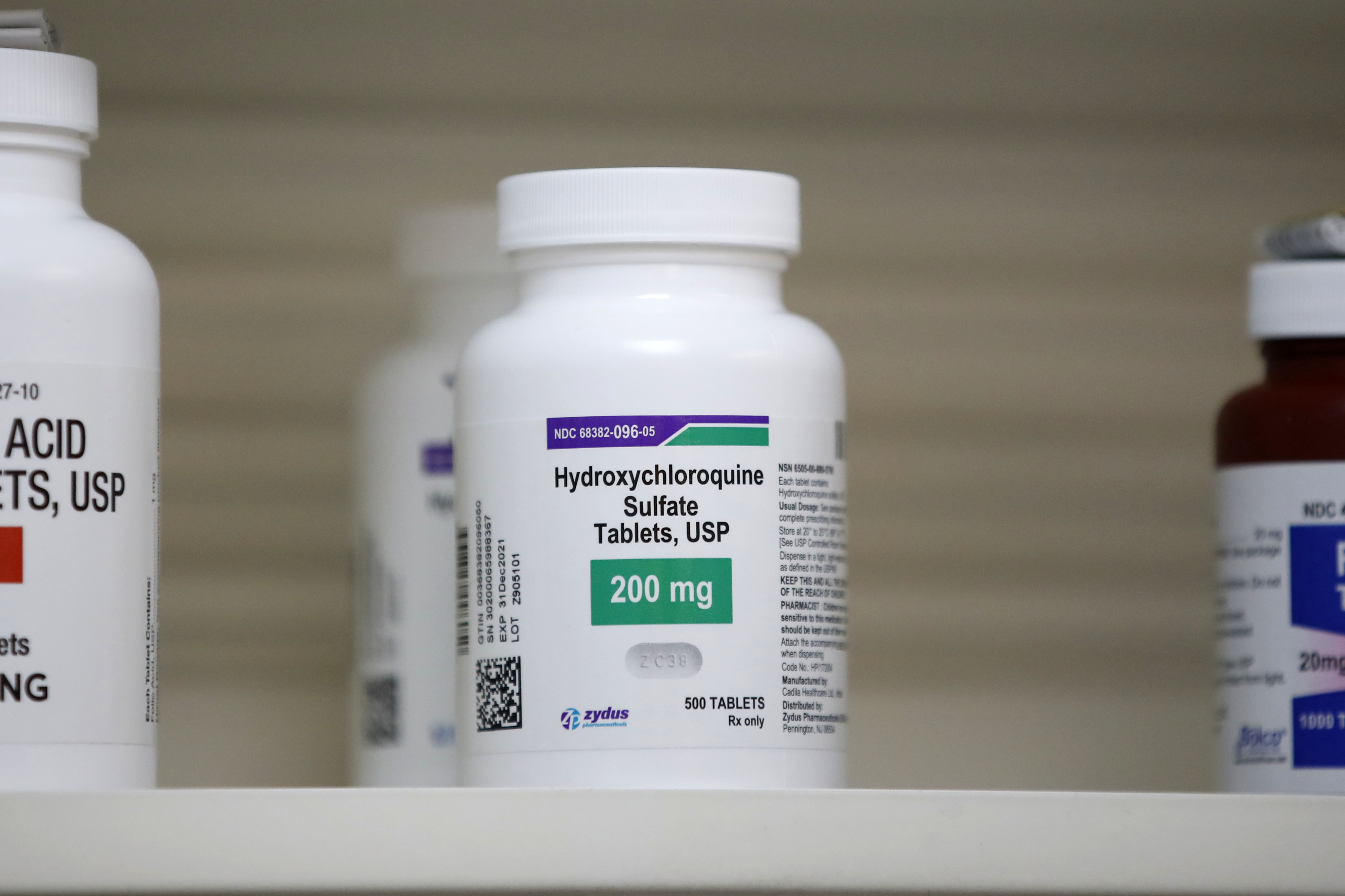 Hydroxychloroquine is seen on a shelf at a pharmacy in Provo, Utah, on May 20.