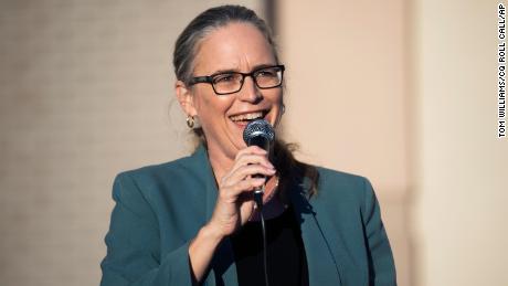 Carolyn Bourdeaux, Democratic nominee for Georgia's 7th Congressional District, greets supporters during a campaign rally at Pleasant Hill Baptist Church in Lawrenceville, Ga., on Friday, October 30, 2020. 