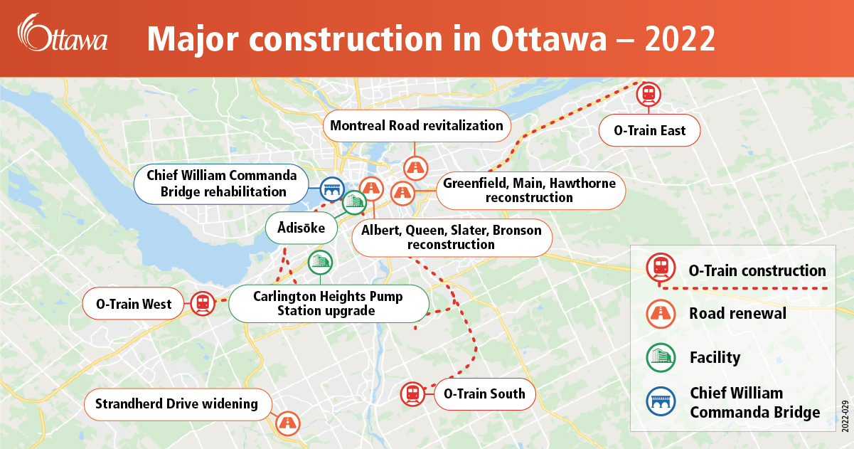 Map of major construction projects in Ottawa in 2022