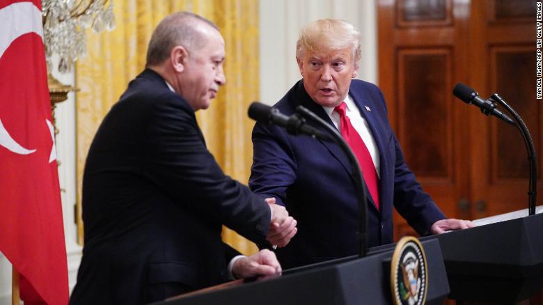 President Donald Trump and Turkish President Recep Tayyip Erdogan take part in a White House press conference in November 2019.