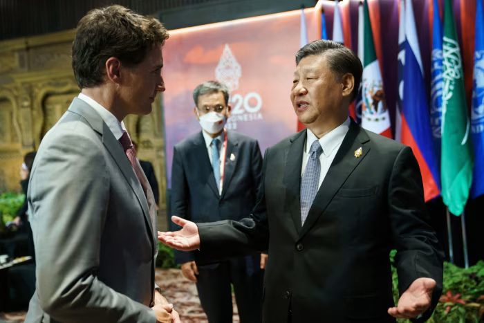 Justin Trudeau speaks with China’s President Xi Jinping at the G20 summit in Bali last year