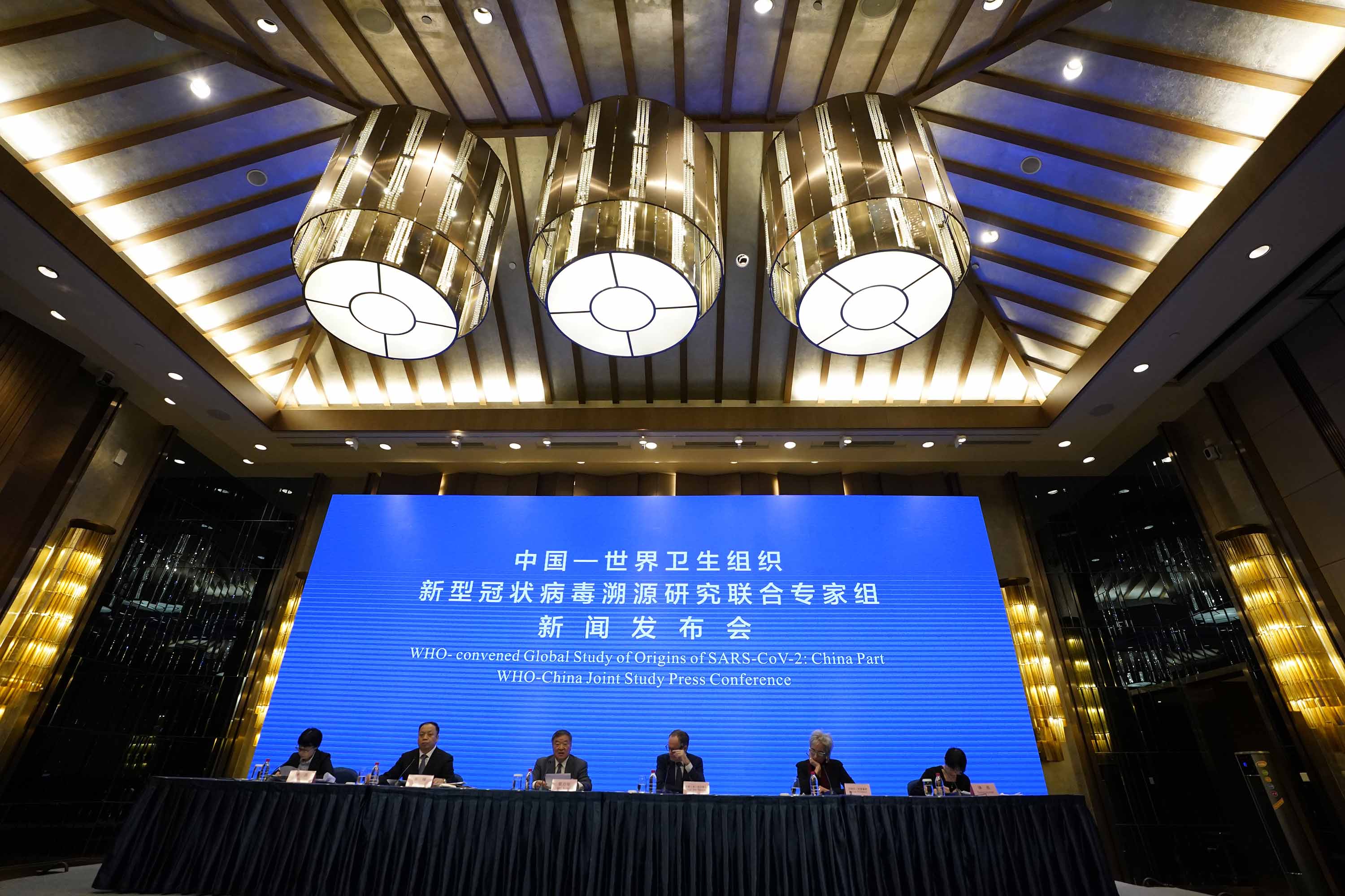 A WHO-China Joint Study Press Conference is held at the end of a WHO mission to investigate the origins of the coronavirus pandemic in Wuhan, China, on Tuesday, February 9.