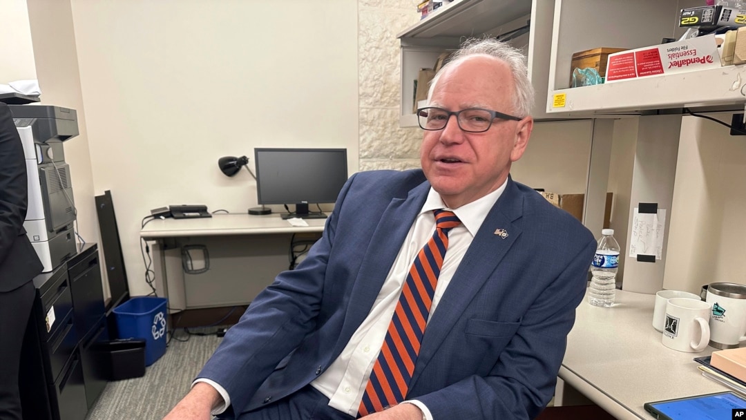 FILE - Democratic Minnesota Gov. Tim Walz in the press room at the State Capitol, on March 13, 2024, in St. Paul, Minn.