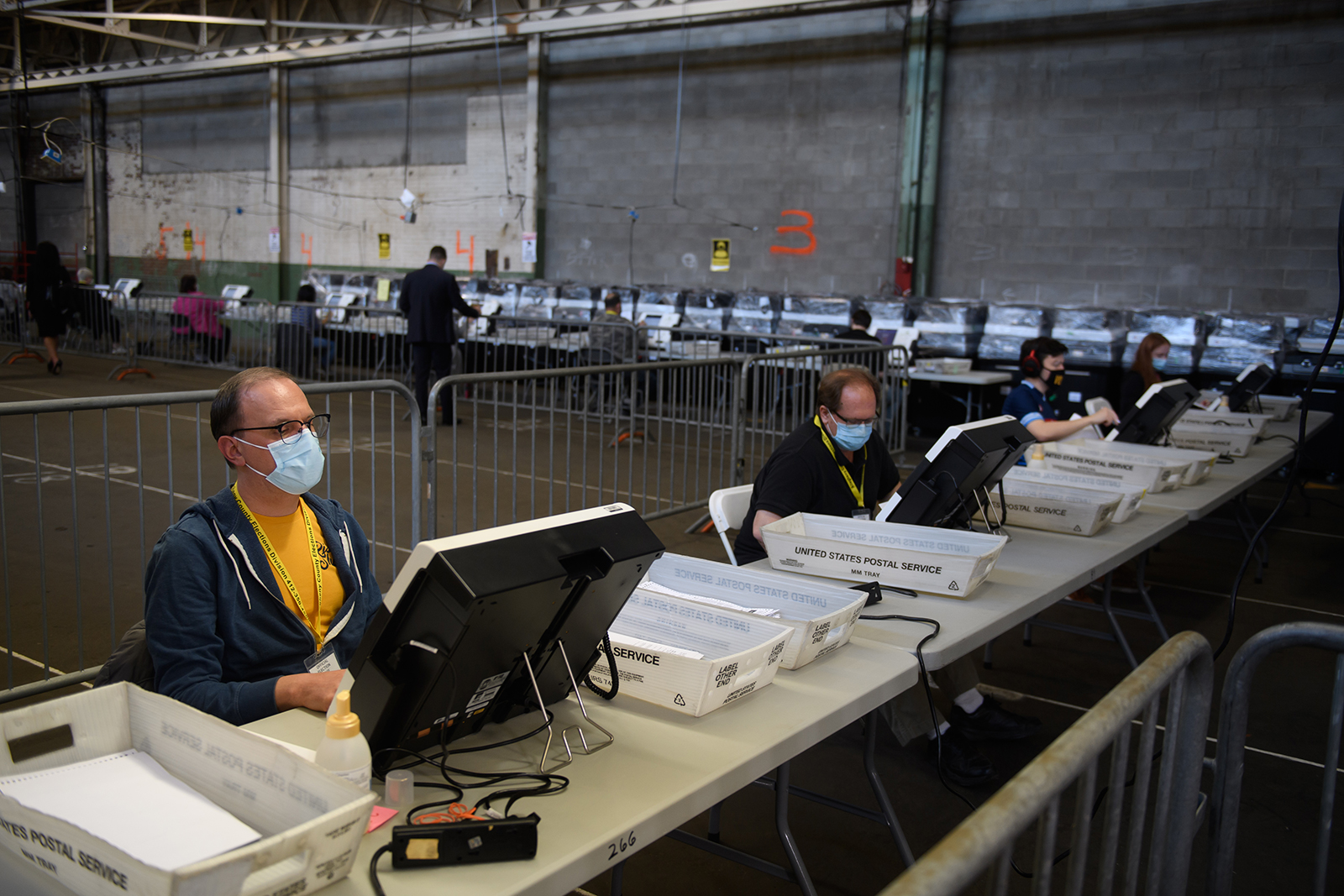 Election officials proceed with the counting of ballots at the Allegheny County elections warehouse on November 6, in Pittsburgh, Pennsylvania.