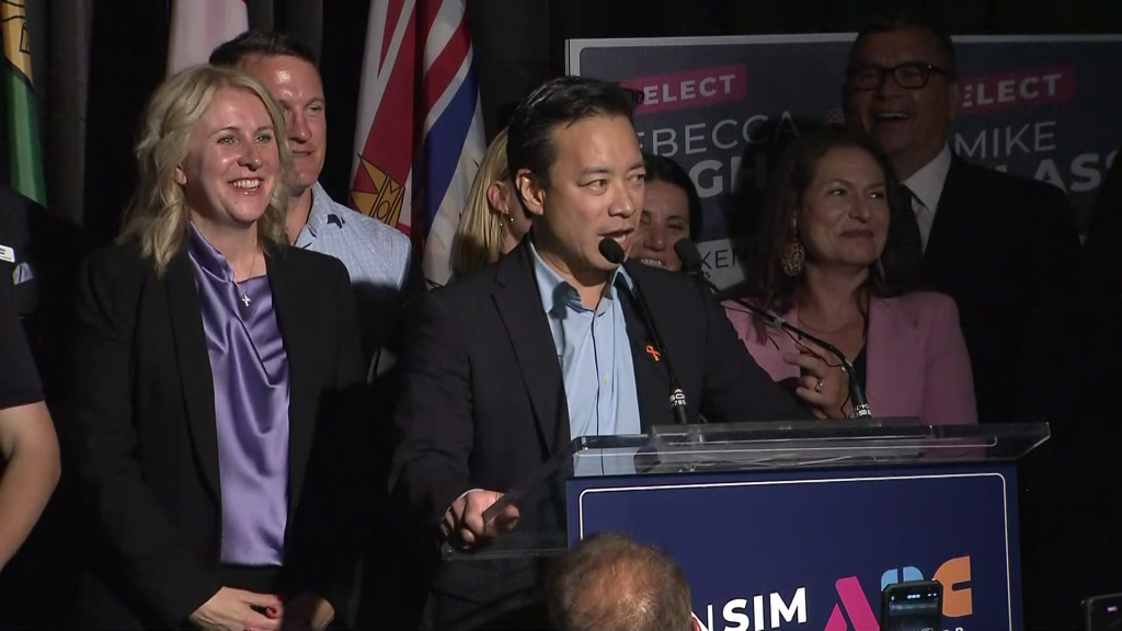 Ken Sim speaks to supporters