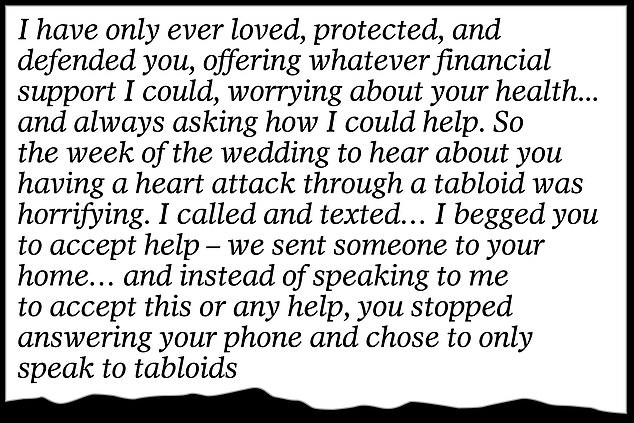 Her father says: ¿I didn¿t stop answering my phone. I was in hospital with a heart attack! Meg and Harry knew what was going on¿