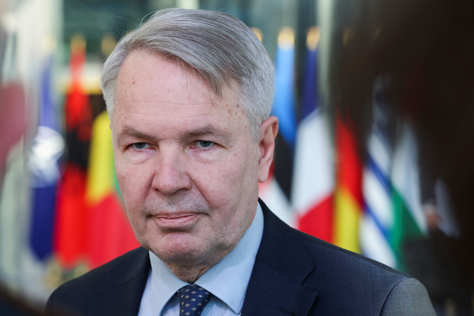 Finnish Foreign Minister Pekka Haavisto arrives to take part in a NATO foreign ministers meeting at the Alliance's headquarters in Brussels, Belgium, on March 4.