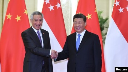 新加坡总理李显龙2019年4月29日在北京会见中国国家主席习近平。（媒体联访照片）
