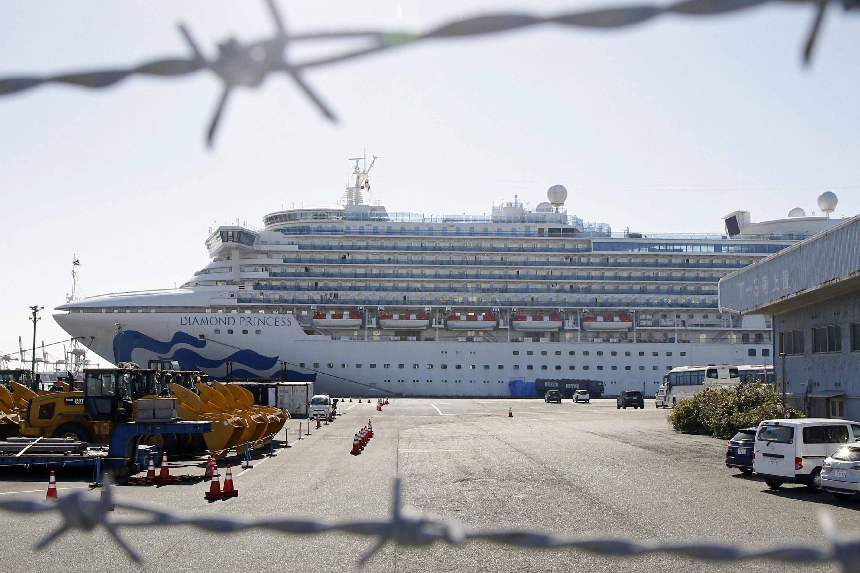 The quarantined Diamond Princess cruise ship is pictured at Yokohama port on Monday.