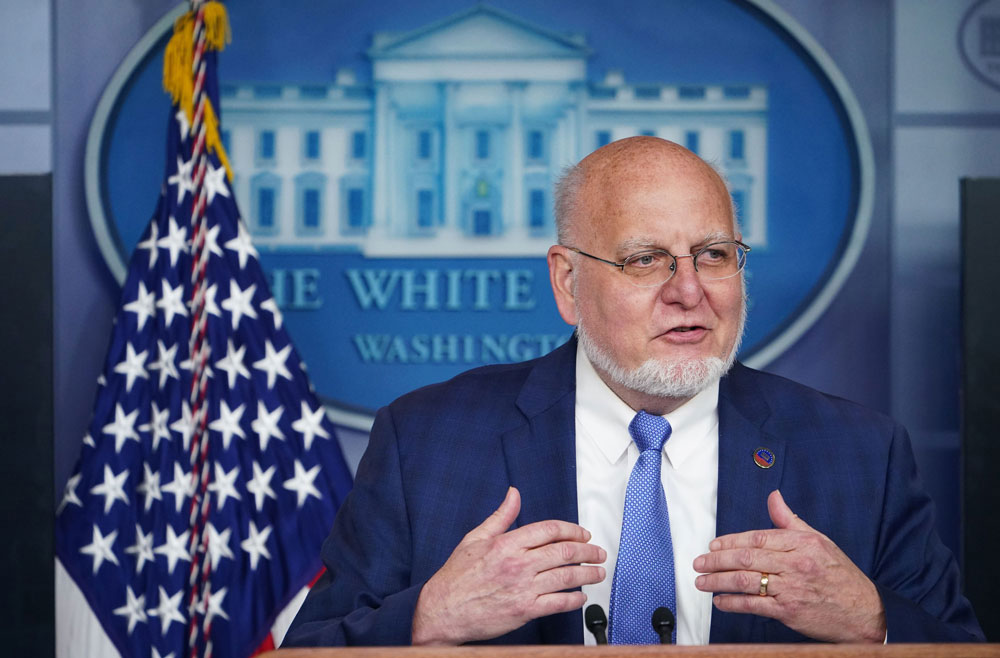 CDC Director Robert R. Redfield speaks during the daily coronavirus briefing in Washington, D.C., on April 8.