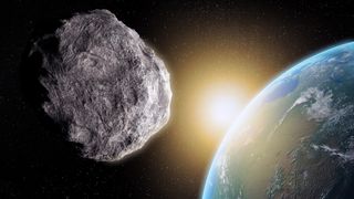 An artist's depiction of a near-Earth asteroid.