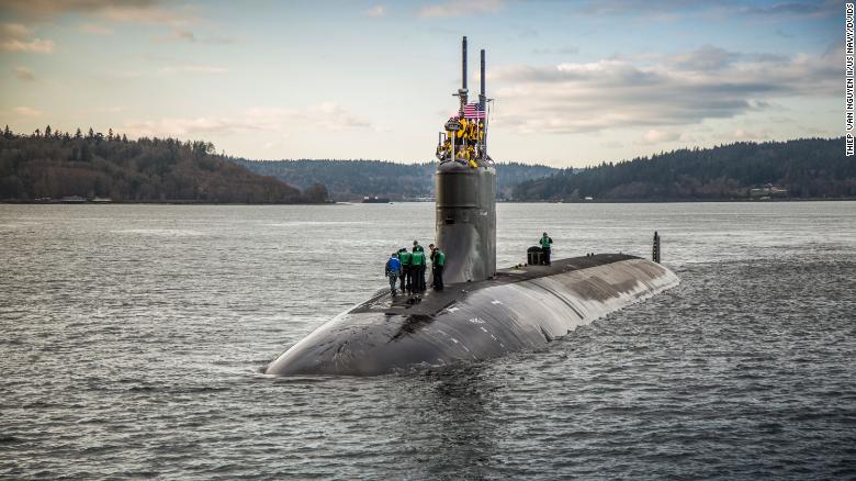 The Seawolf-class fast-attack submarine USS Connecticut is shown in a library photo.