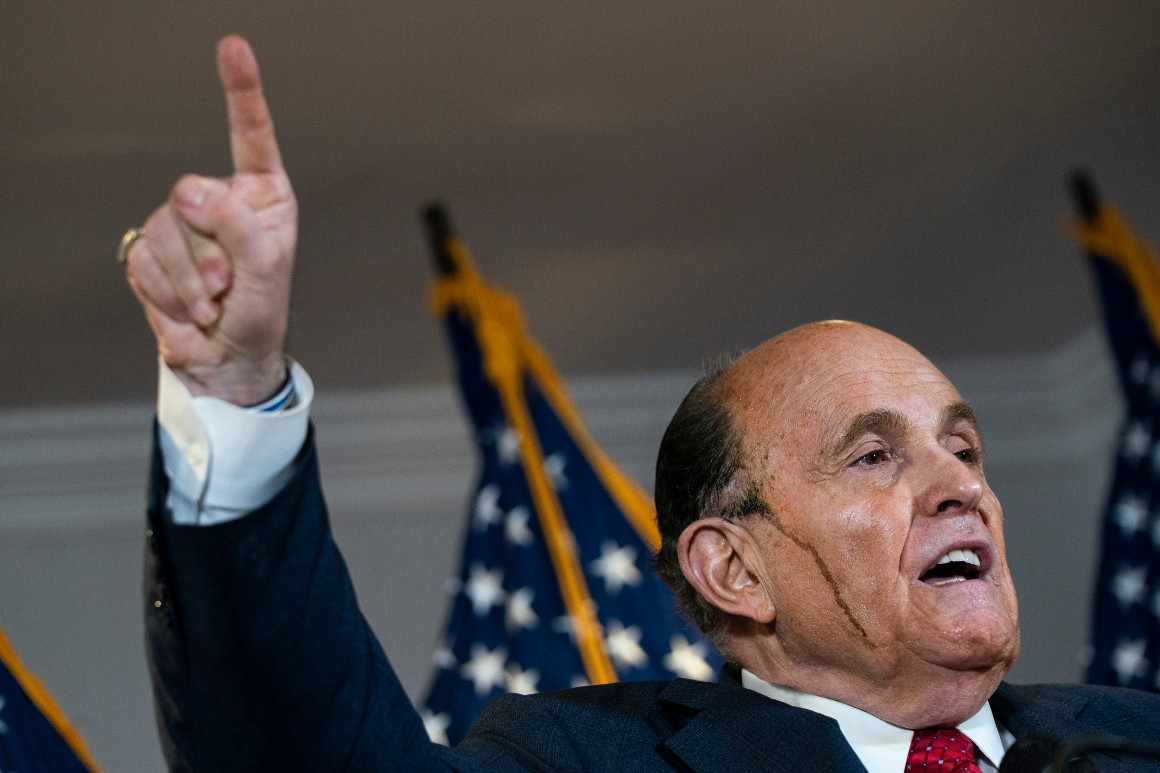 Rudy Giuliani speaks to the press about various lawsuits related to the 2020 election on Nov. 19, 2020 in Washington, DC. 