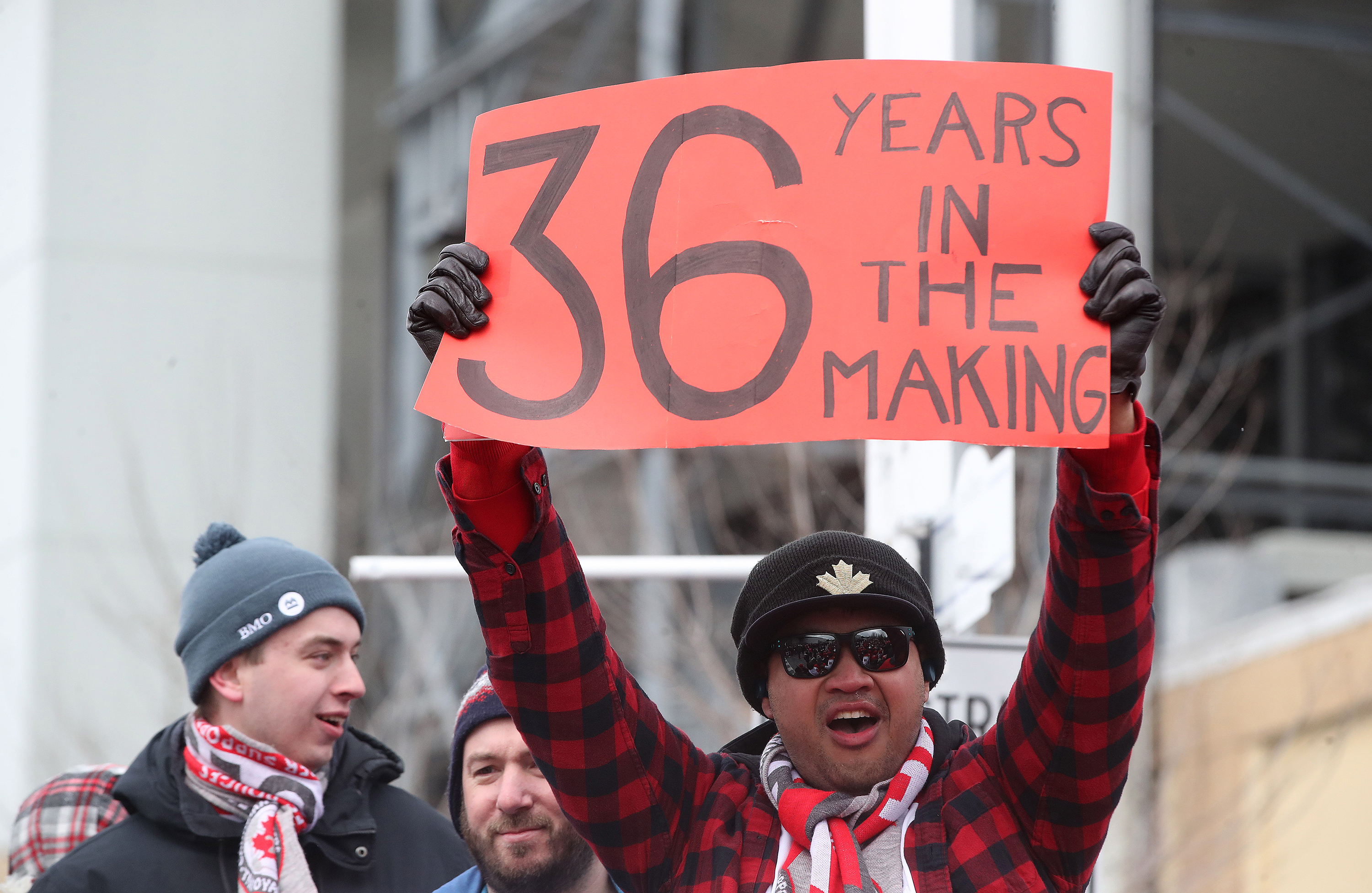 Canadian fans gather and celebrate for Canada's victory on March 27.