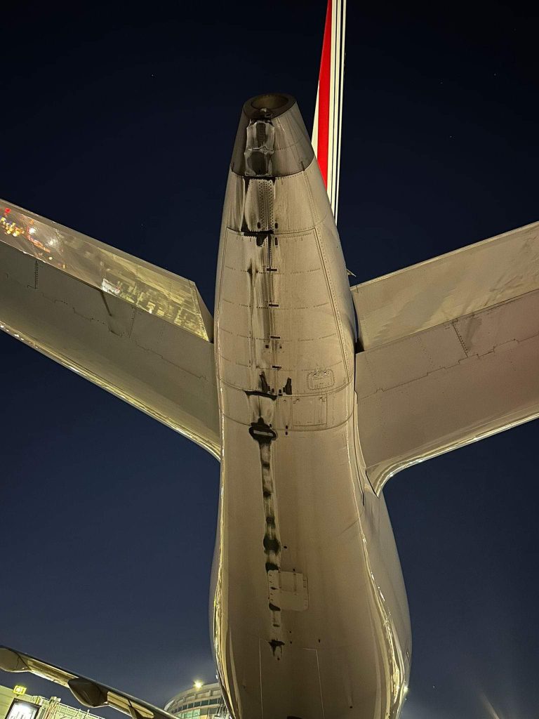 Damage to an Air France airbus after it dragged its tail on the runway at Toronto Pearson Airport after a landing rate warning on Sunday. (Toronto Pearson Aviation Group/Facebook)