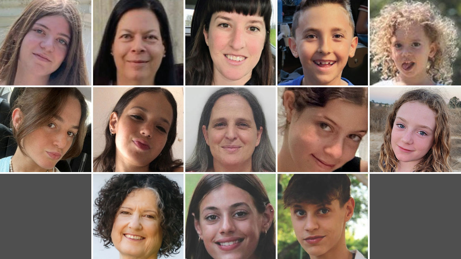 Top row, from left: Noga Weiss, Shiri Weiss, Adi Shoham, Naveh Shoham and Yahel Shoham. Middle row, from left: Maya Regev, Noam Avigdori, Sharon Avigdori, Hila Rotem and Emily Hand. Bottom row, from left: Shoshan Haran, Alma Or and Noam Or. 