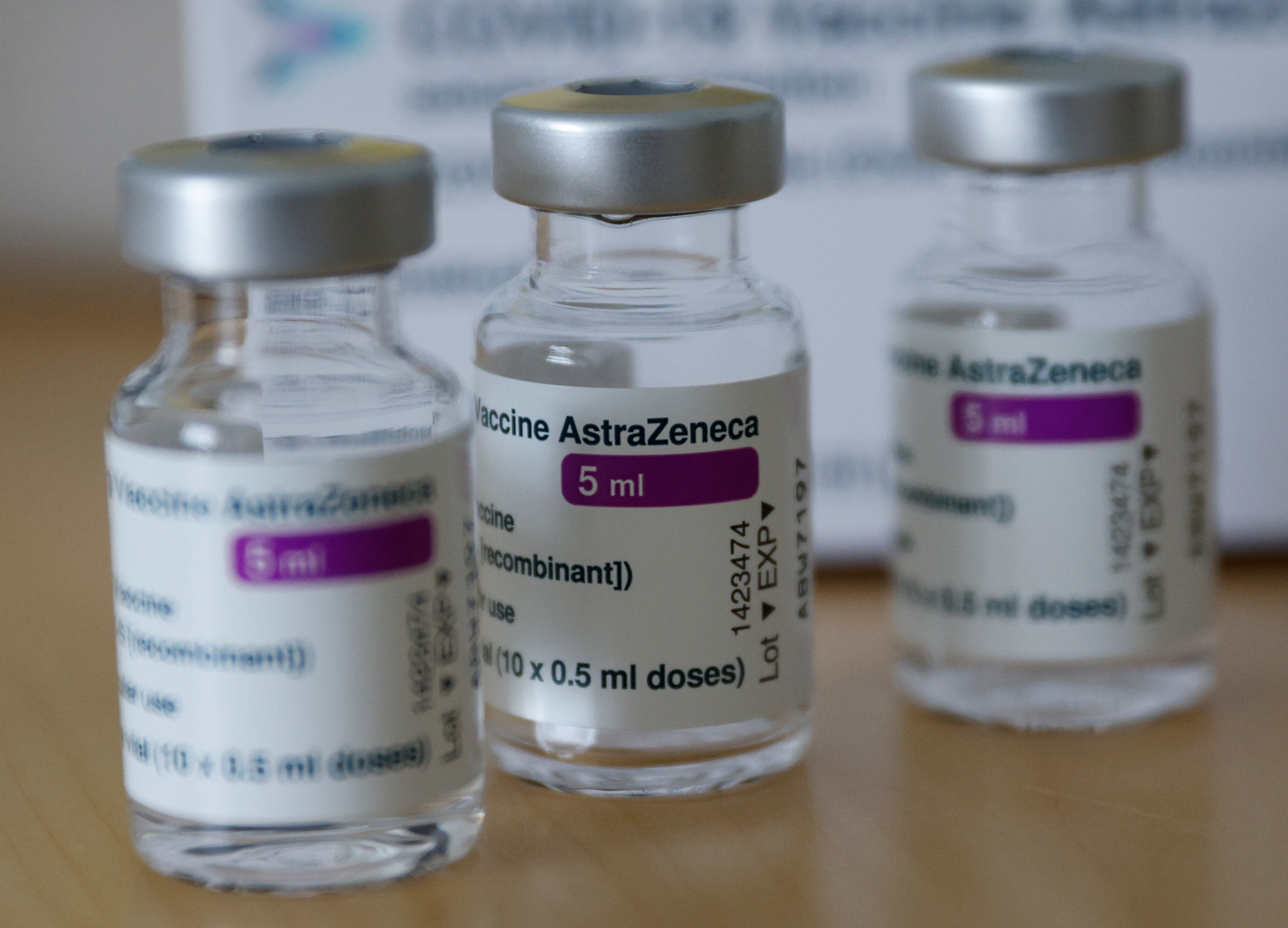 Vials of the AstraZeneca's COVID-19 vaccine are seen in a general practice of a doctor, as the spread of the coronavirus disease (COVID-19) continues, in Vienna, Austria April 30, 2021.  REUTERS/Leonhard Foeger