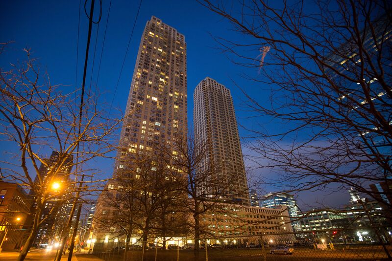 The Trump Bay Street, right, under construction in 2016 in Jersey City, New Jersey.