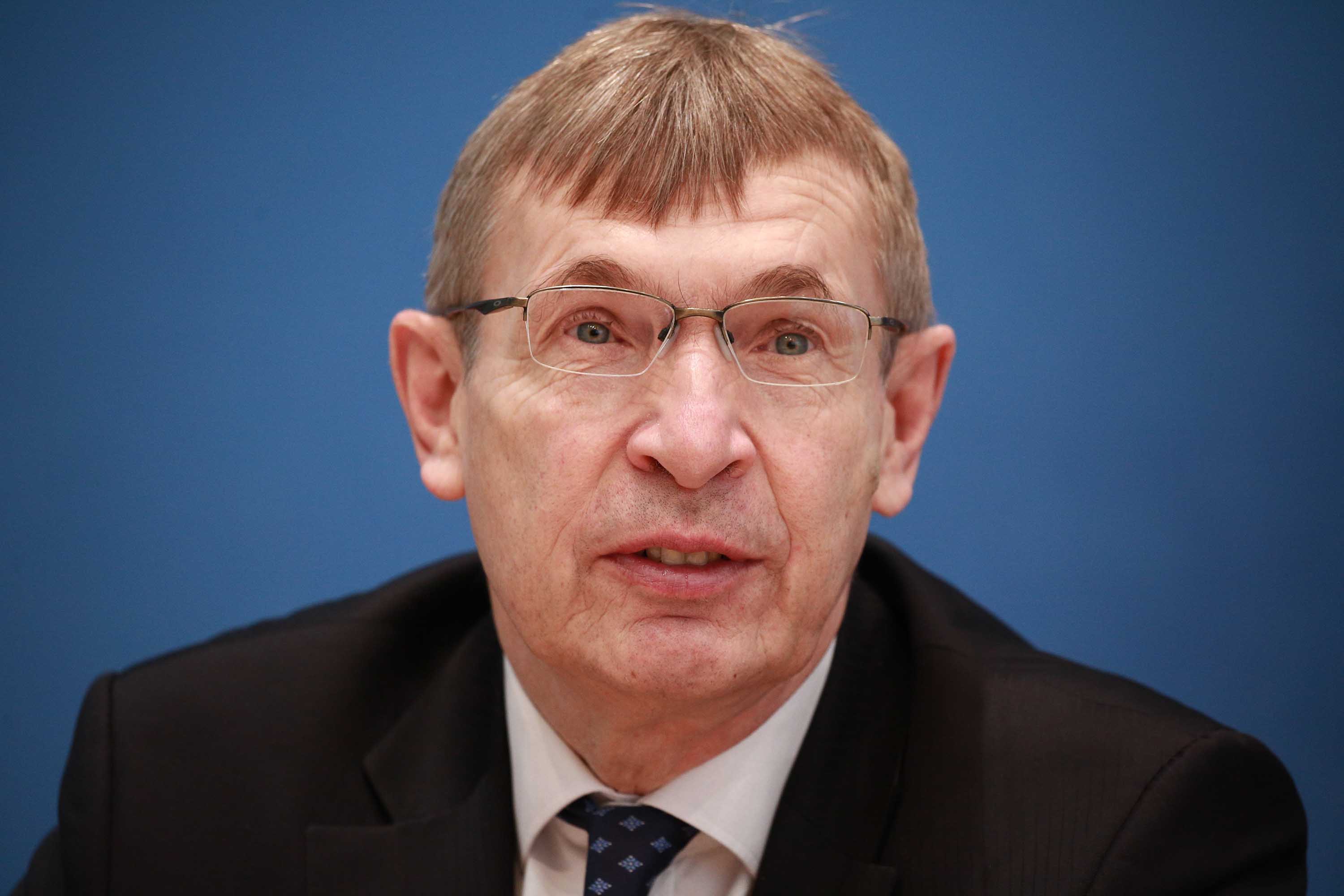 Klaus Cichutek, President of the Paul Ehrlich Institute, addresses a press conference in Berlin, Germany, on January 29.