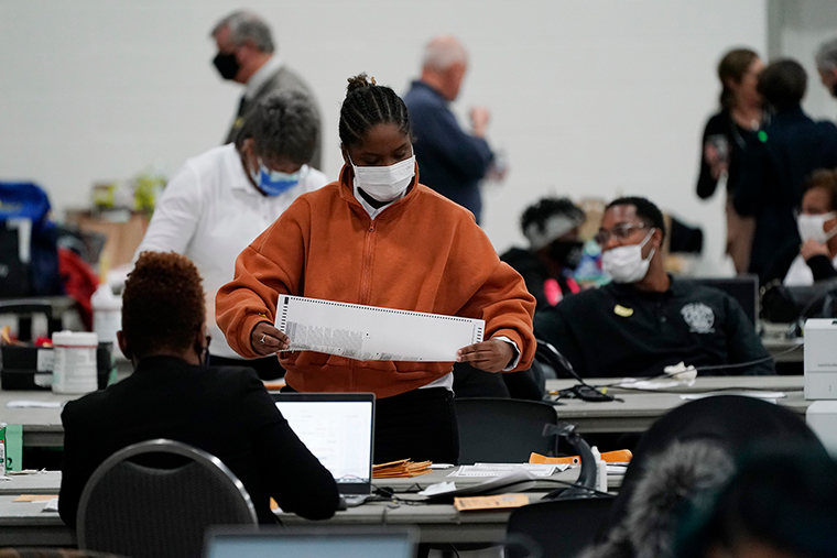 he fate of the United States presidency hung in the balance Wednesday morning, as President Donald Trump and Democratic challenger Joe Biden battled for three familiar battleground states, Wisconsin, Michigan and Pennsylvania, that could prove crucial in determining who wins the White House. (AP Photo/Carlos Osorio)