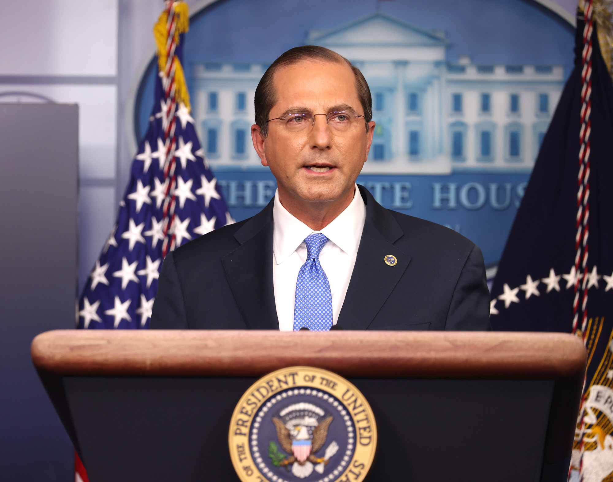 United States Secretary of Health and Human Services Alex Azar speaks to the press in the James Brady Press Briefing Room at the White House on November 20 in Washington, DC. 