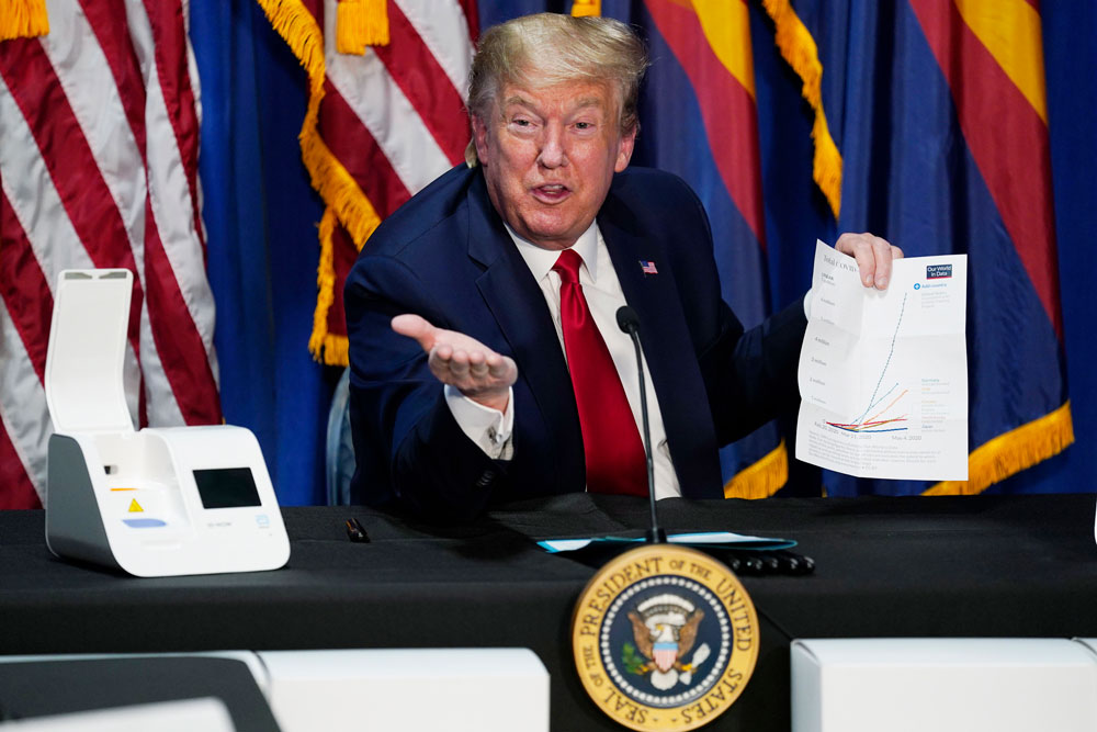 US President Donald Trump speaks during a round table on supporting Native Americans on Tuesday, May 5, in Phoenix.