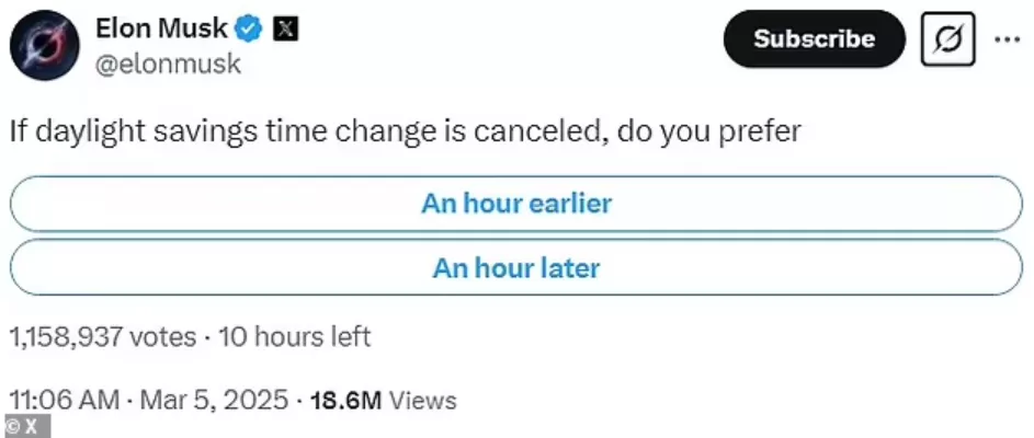 美国要实施永久夏令时？马斯克呼吁全美民众投票