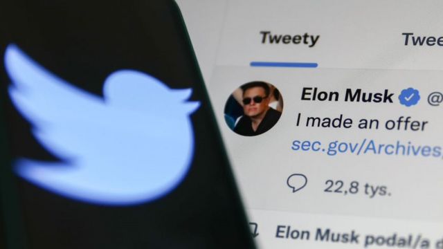 A montage of Elon Musk's Twitter account and the Twitter logo