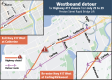 A map depicting the Westbound detour for the upcoming Highway 417 closure.