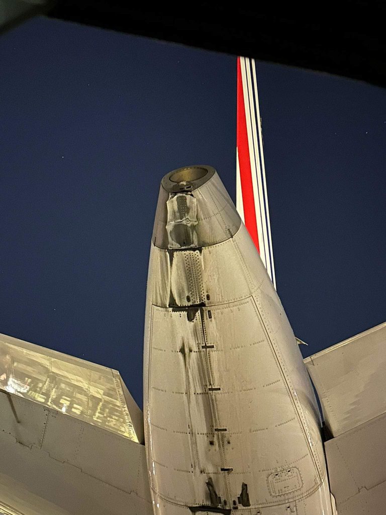 Damage to an Air France airbus after it dragged its tail on the runway at Toronto Pearson Airport after a landing rate warning on Sunday. (Toronto Pearson Aviation Group/Facebook)