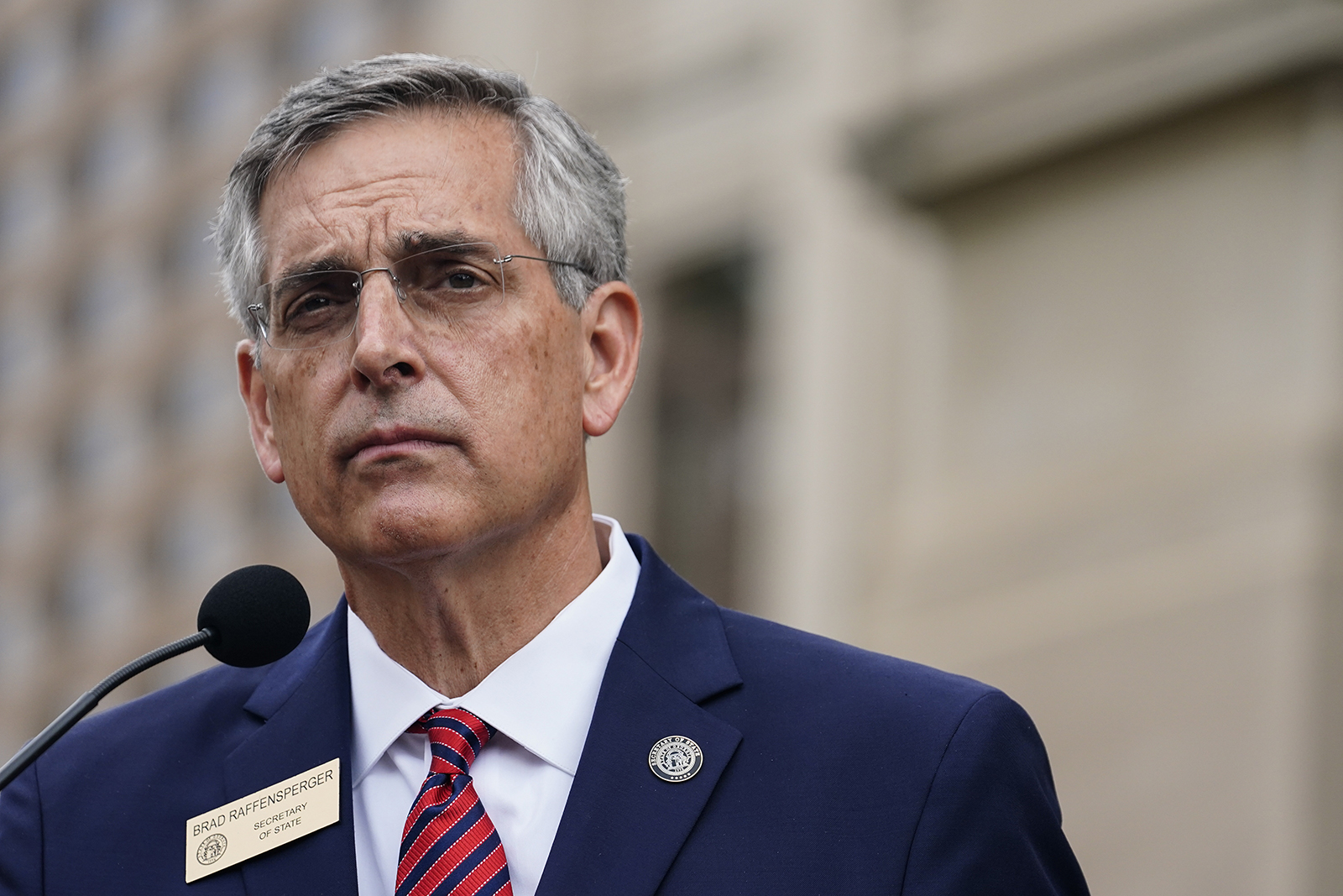 Georgia Secretary of State Brad Raffensperger speaks during a news conference on Wednesday, November 11, in Atlanta.