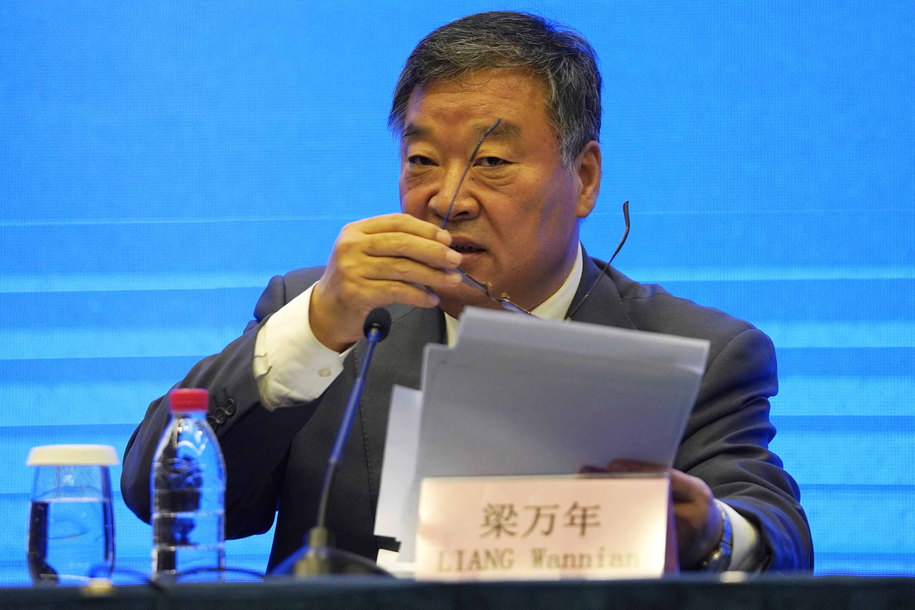 Liang Wannian speaks during a joint press conference with the World Health Organization team in Wuhan, China, on Tuesday, February 9.