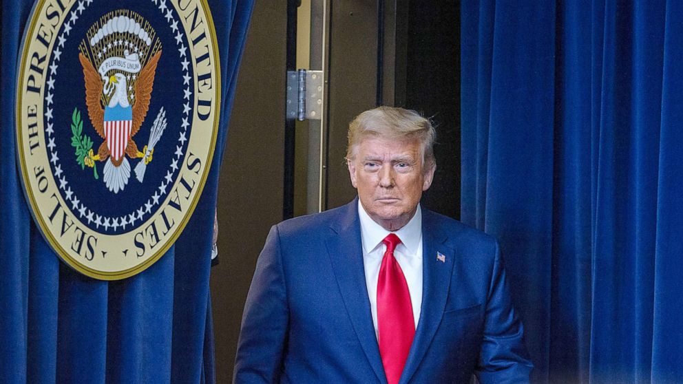 PHOTO: President Donald Trump arrives to speak in Washington, Dec. 8, 2020. PHOTO: President Donald Trump arrives to speak in Washington, Dec. 8, 2020.